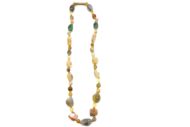 Vintage Agate "Beggars Bead" Necklace made in 1970's- 24 inches long 