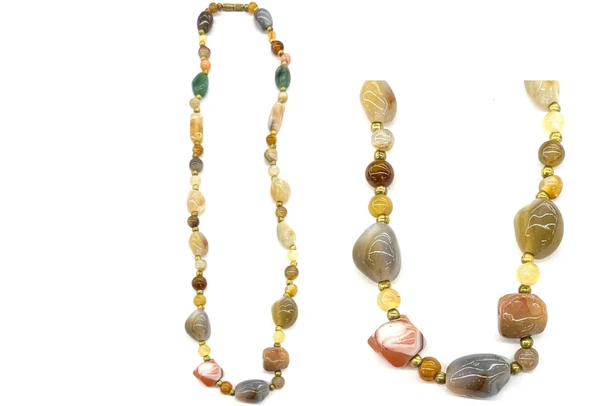 Vintage Agate "Beggars Bead" Necklace made in 1970's- 24 inches long 