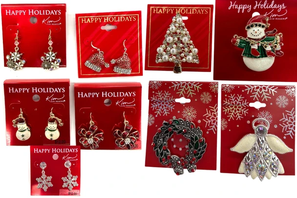 50 Pieces Christmas Jewelry- GORGEOUS!!   Brooches, Earrings & Bracelets - Lots & Lots of Different styles !!