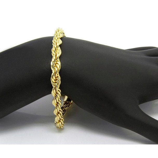  14 KT GOLD OVERLAY ROPE  BRACELET- 8 Inches Long- 6 mm wide -Made in USA 