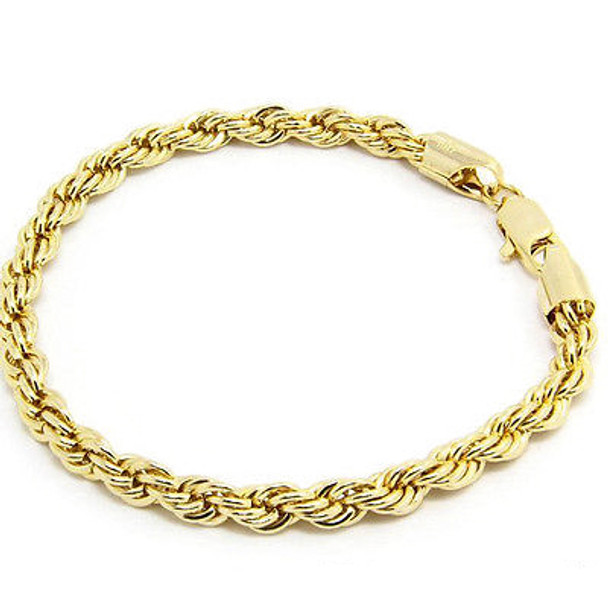  14 KT GOLD OVERLAY ROPE  BRACELET- 8 Inches Long- 6 mm wide -Made in USA 
