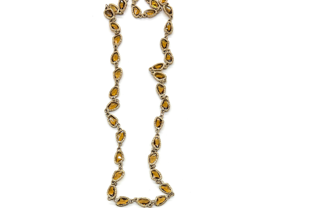  Chico's Stone Necklace 36 inches long - Matt Gold Overlay 
