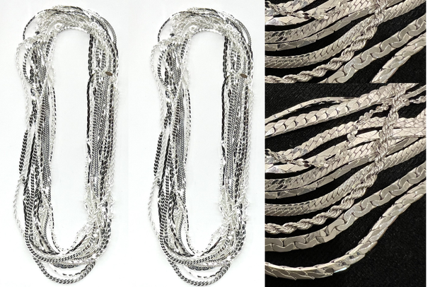 12 Piece Chain Assortment Sterling Silver- 24 inch Plated IN USA