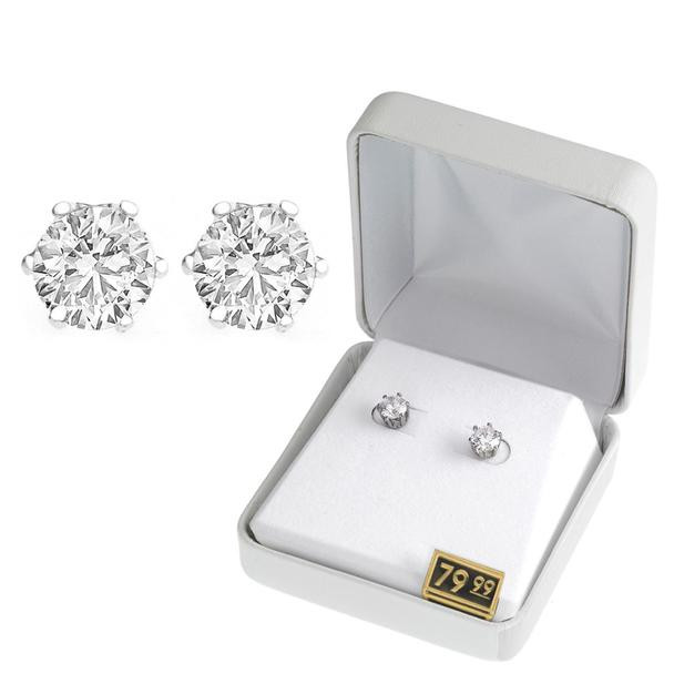 50 pair  Cubic Zirconia Earrings in Beautiful Gift Box -2 Carats- Choice Gold or Silver 