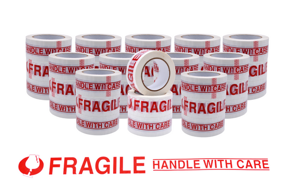 WOD Carton Sealing Tape with Imprinted Legend "FRAGILE Handle with Care", 2 inch x 110 yards per Roll, CST2FW