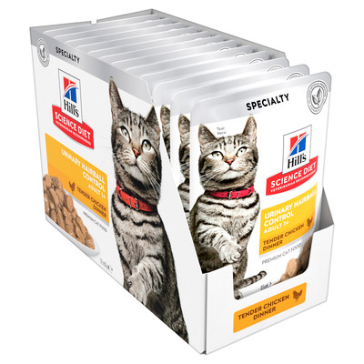 Hill's Science Diet Adult Urinary Hairball Control Chicken Wet Cat Food (12 x 85g pouches)