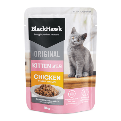 Black Hawk Original Kitten Chicken Chunks In Gravy Wet Cat Food (12 x 85g pouches)