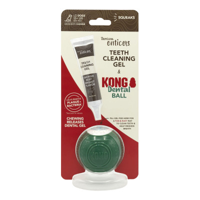TropiClean Enticers Kong Dental Ball & Smoked Beef Brisket Gel - Small