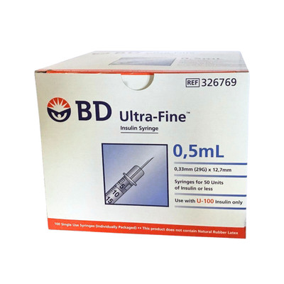 BD Ultra-Fine 29G Insulin Syringes 0.5ml 100IU/ml 326769 (100 pack)
