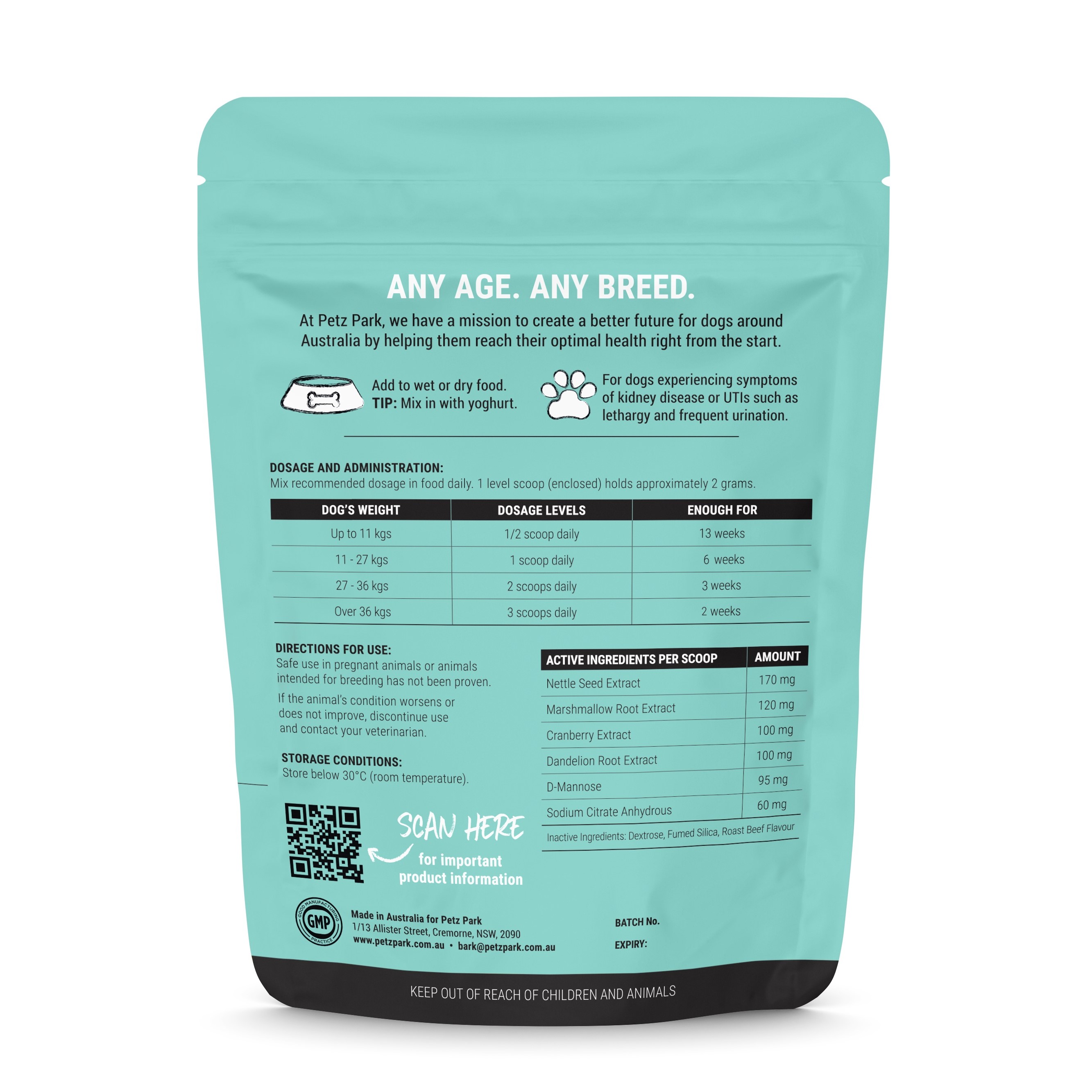 Petz Park Urinary + Kidney Powder Supplement For Dogs