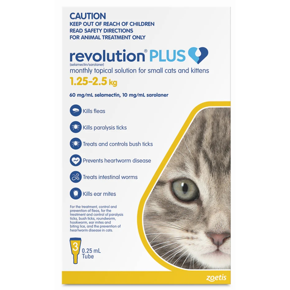 Revolution Plus Yellow Small Cats - 1.25-2.5kg - 3 pack (3 months)