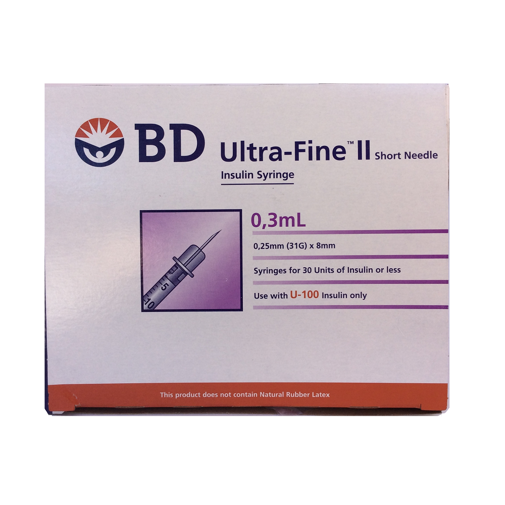 BD Ultra-Fine 31G Insulin Syringes 0.3ml 100IU/ml 328822 (100 pack)