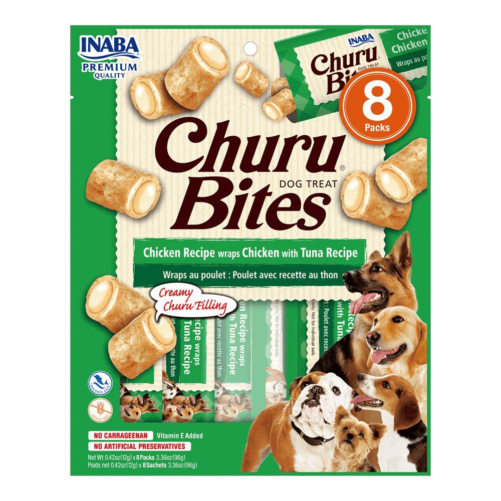 Churu Bites Dog Treats Chicken Recipe Wraps - Chicken With Tuna Filling (8 x 12g packs)