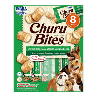 Churu Bites Dog Treats Chicken Recipe Wraps - Chicken With Tuna Filling (8 x 12g packs)
