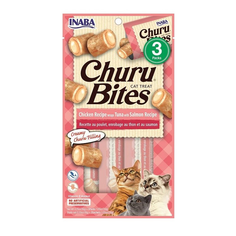 Churu Bites Cat Treats Chicken Recipe Wraps - Tuna With Salmon Filling (3 x 10g packs)