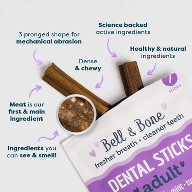 Bell & Bone Dental Sticks For Dogs - Kangaroo, Mint & Turmeric