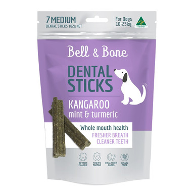 Bell & Bone Dental Sticks For Dogs - Kangaroo, Mint & Turmeric - Medium Dog Pack