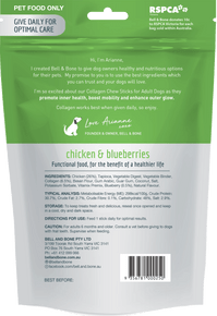 Bell & Bone Collagen Chew Sticks for Adult Dogs - Chicken & Blueberries (235g) - Back of Pack
