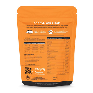 Petz Park Multivitamin Powder Supplement For Dogs - Back of Pack