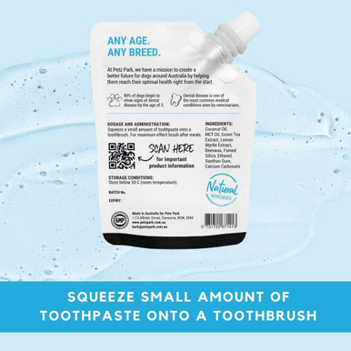 Petz Park Toothpaste for Dogs (60 serves) - Back of Pack