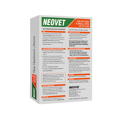 Neovet Flea and Worming for Kittens & Small Cats - Up to 4kg - Back Packaging