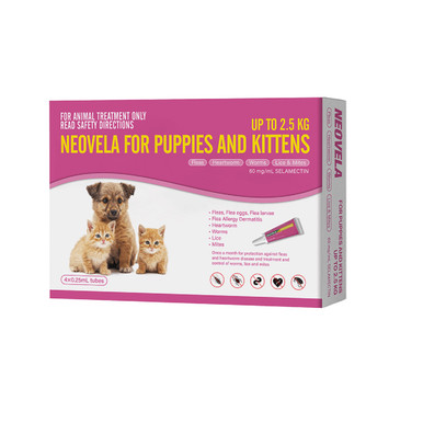 Neovela Flea And Worming for Puppies & Kittens (Selamectin) - Up to 2.5kg (4 Pack)