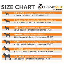 Thundershirt Calming Coat For Dogs Grey - Size Chart