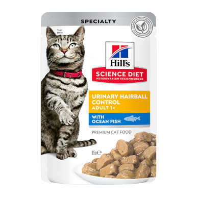 Hill's Science Diet Adult Urinary Hairball Control Ocean Fish Wet Cat Food (12 x 85g pouches)