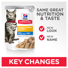 Hill's Science Diet Adult Urinary Hairball Control Ocean Fish Wet Cat Food (12 x 85g pouches)