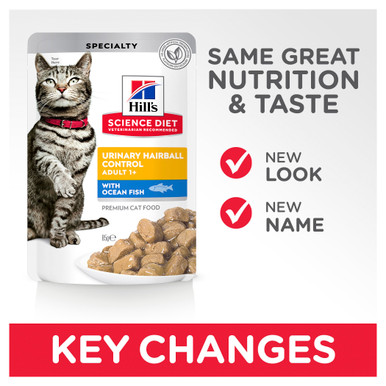 Hill's Science Diet Adult Urinary Hairball Control Ocean Fish Wet Cat Food (12 x 85g pouches)