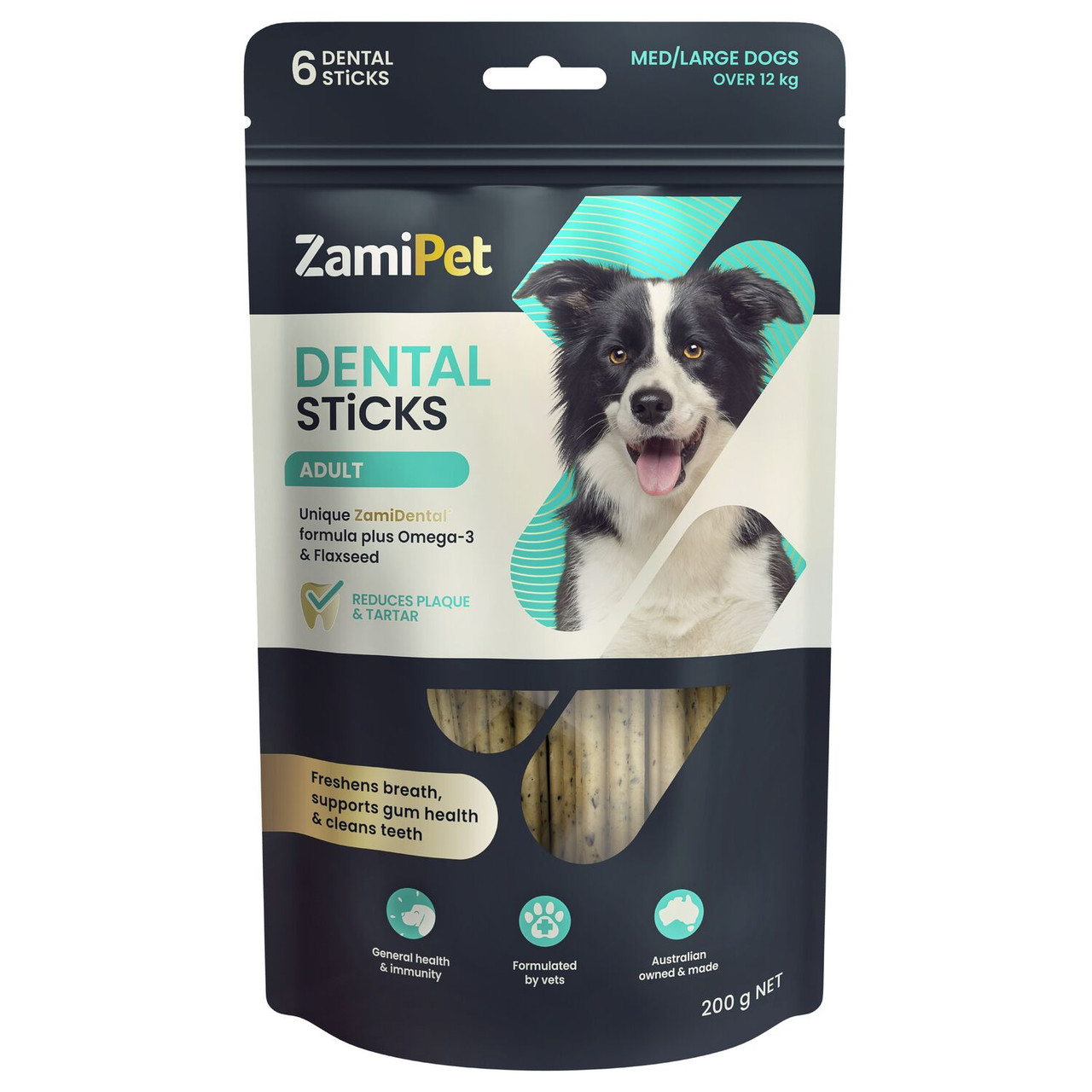 ZamiPet Dental Sticks For Adult Medium/Large Breed Dogs - 6 Sticks (200g)