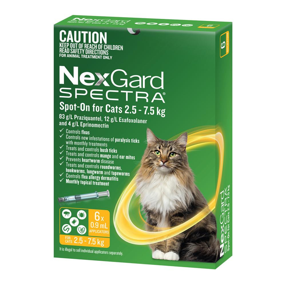 Nexgard Spectra Yellow Spot-on for Cats 2.5 - 7.5kg (6 pack)