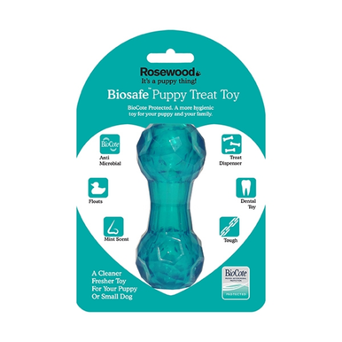 Rosewood BioSafe Puppy Treat Dispenser Dumbbell Chew Dog Toy (Blue)