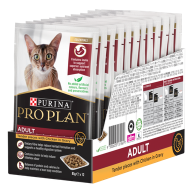 Pro Plan Adult Tender Piecs with Chicken in Gravy Wet Cat Food (12 x 85g pouches)