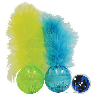 Scream Lattice Ball with Feather Loud Green & Blue Cat Toy