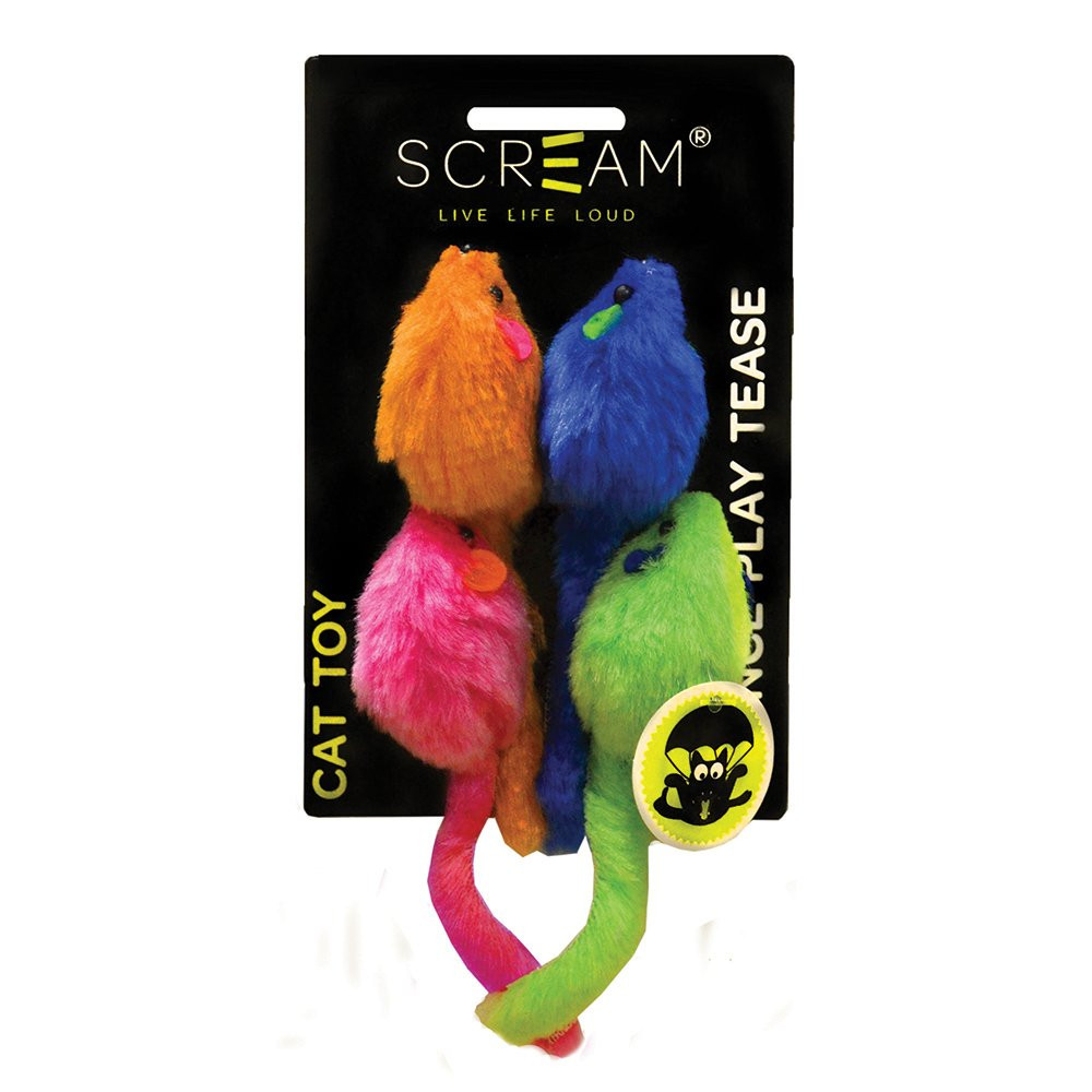 Scream Multi-Coloured Mice Cat Toy (4 Pack)