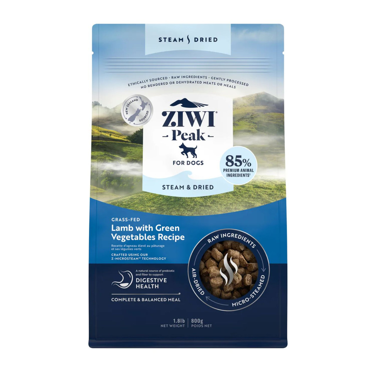 Ziwi Peak Steam & Dried Grass-Fed Lamb with Green Vegetables Dry Dog Food