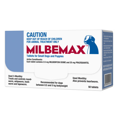 Milbemax Allwormer Tablets For Small Dogs 0.5kg-5kg - 50 tablet pack