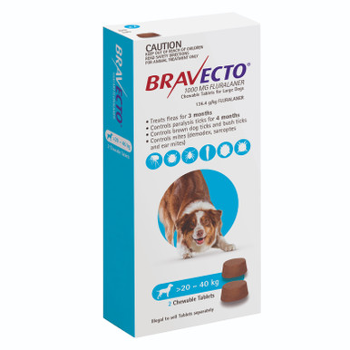 Bravecto 3 Month Chews Blue 20-40kg Large Dog (2 Chews)