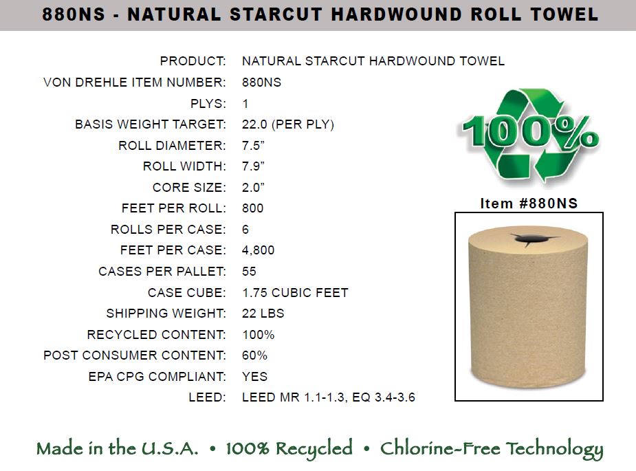 8 Natural Kraft Paper Towel (Hardwound & 6/Case)