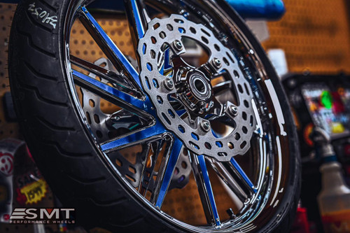 GT2 Harley Pan America Chrome Wheels with blue insert