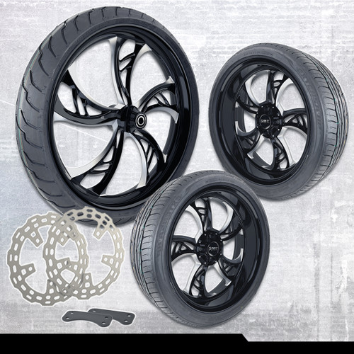 21x3.25"/18x7" Harley-Davidson Hennessy Black Double Cut Trike Kit