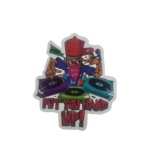 put your hands up with COOLERSbyU DJ sticker for laptops, coolers, phone cases and more