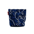 Dark Blue Zipper Pouch with Coral Embroidery