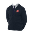 Unisex Navy Blue Zip-Up Sweater With Shield Patch