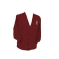 Burgundy Unisex Cardigan Sweater With Crest Patch
