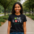 Young women wearing the One Love Jamaica T-shirt.