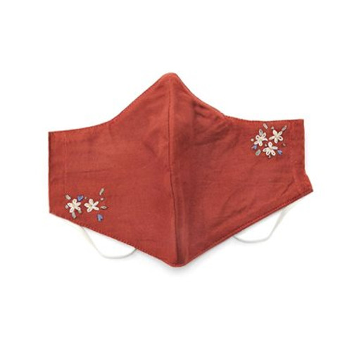 Rust Red Face Mask with Embroidery