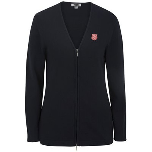 Ladies Navy Blue Zip Cardigan With Shield