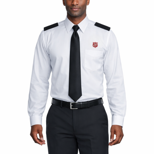 Men's Long Sleeve Broadcloth Hem Pocket Uniform Shirt With Shield Embroidery